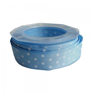 Light Blue Gross Grain Ribbon with White Dots - Size 20 mm